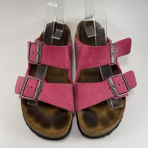 Birkenstock Arizona Sandals Womens Size 38 US 7-7.5 Pink Oiled Leather Soft FB - Picture 9 of 9